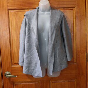 Eileen Fisher Blue Merino Wool Open Front Fold-Down Cardigan Medium